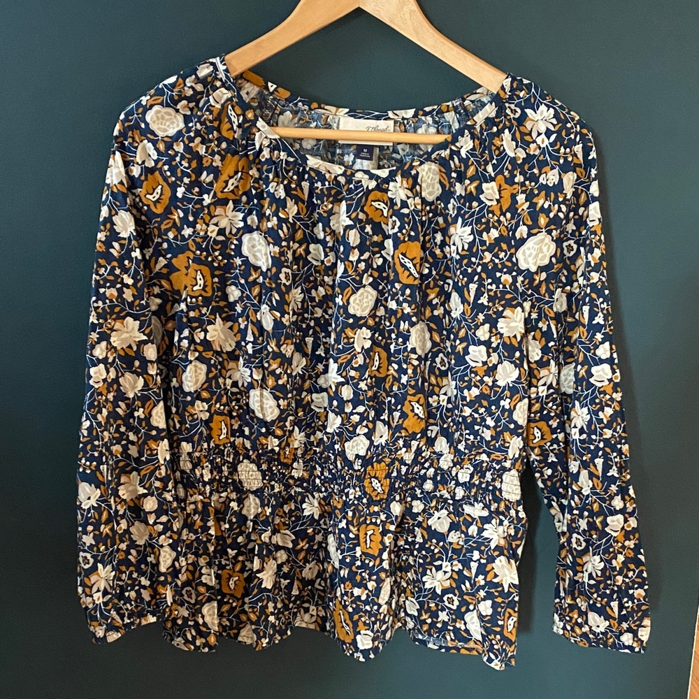 Universal Thread Floral Blouse - Navy and Mustard